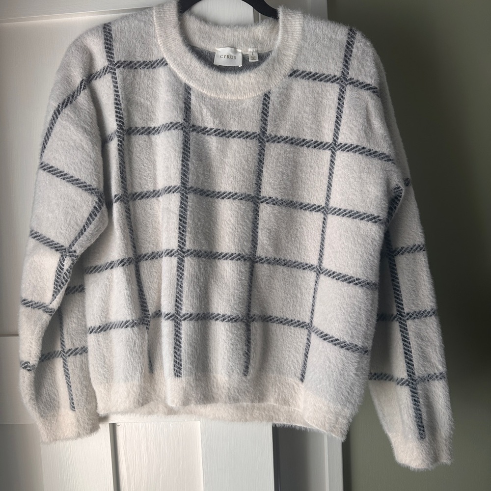 Cyrus White and Gray Plaid Sweater
